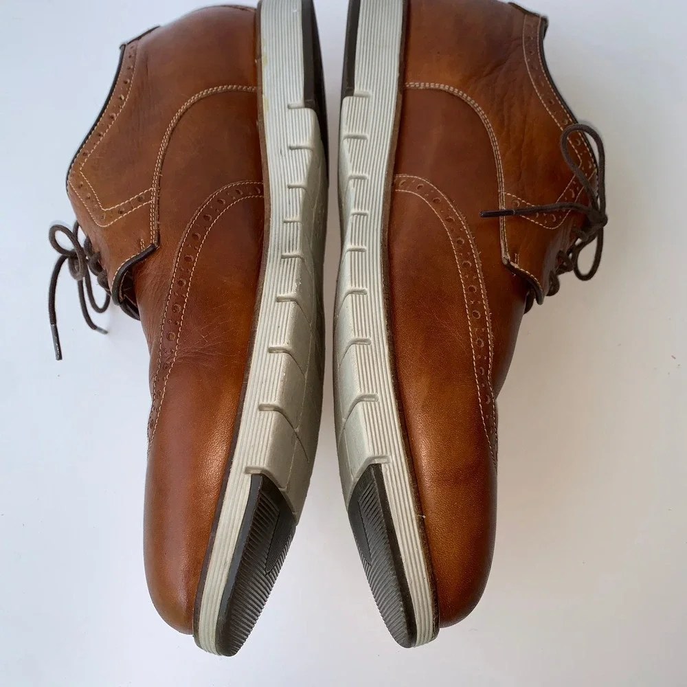 J&M Wingtip Oxford Dress Shoes Leather Comfort Brown Size 13M Johnston & Murphay